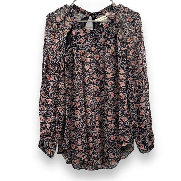 Isabel Marant Blue Cream & Pink Floral Print‎ Long Sleeve Cutout Top Sz 38 (M) - Picture 1 of 9